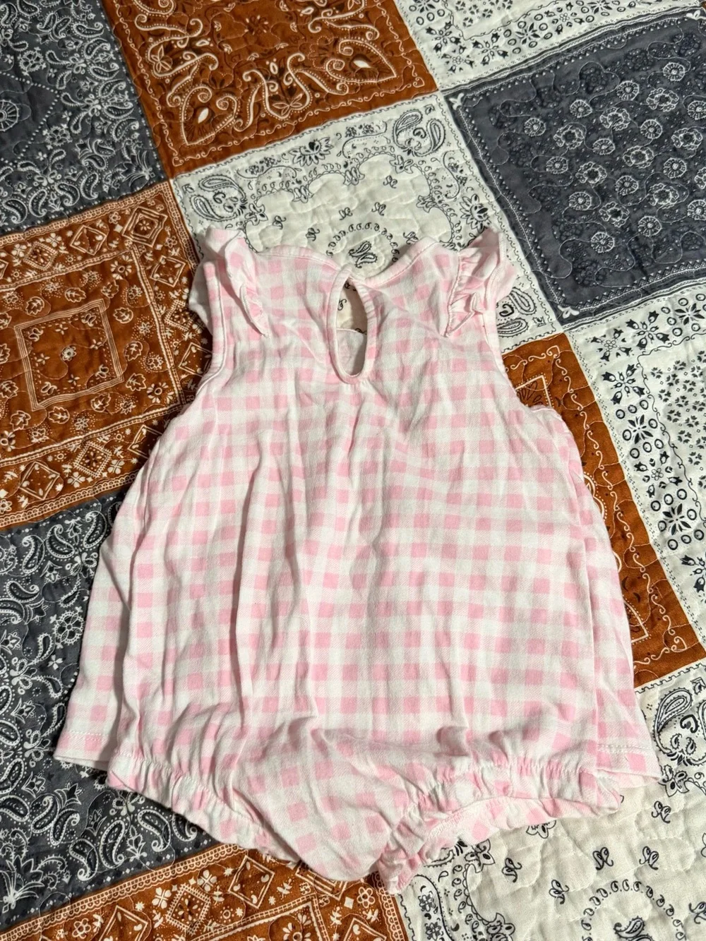 First Impressions Baby Girl Size 12 months Pink Gingham Ruffle Romper Bodysuit